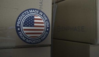 Made in the USA sticker on Enphase microinverter box